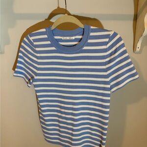 Blue and White Striped Fitted Sweater Shirt